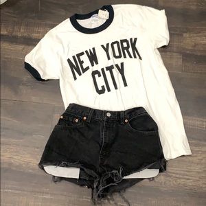 Levi black Cutt off shorts and New York City Tee